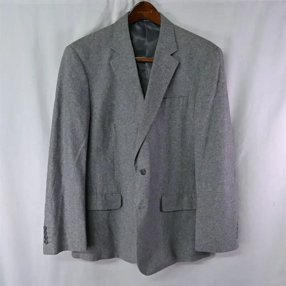 Stafford 44R Gray Classic Linen‎ Cotton Blazer Suit Jacket Sport Coat
